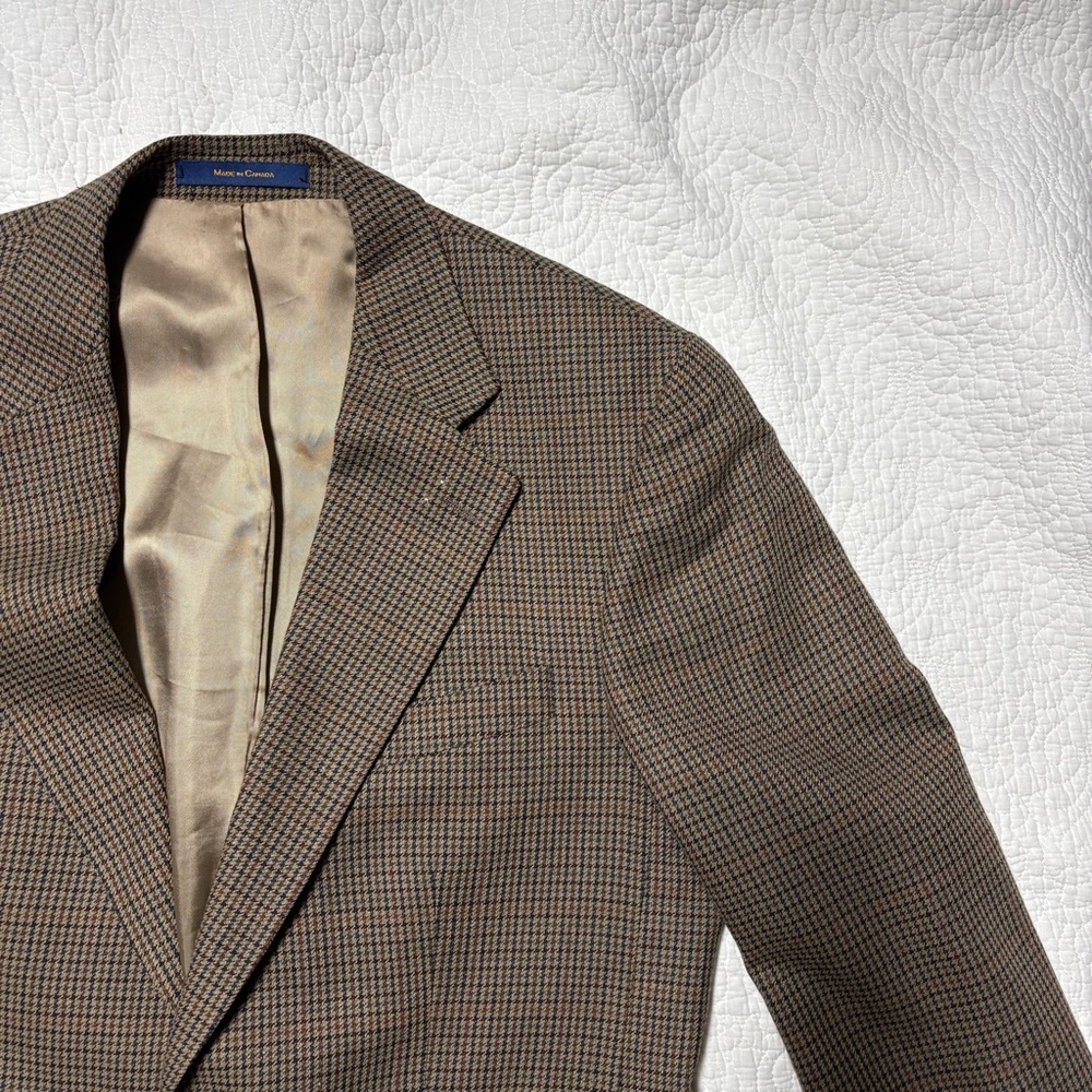 Vintage Ralph Lauren Chaps Blazer Made in Canada Silk Wool Houndstooth 40R - Picture 15 of 16